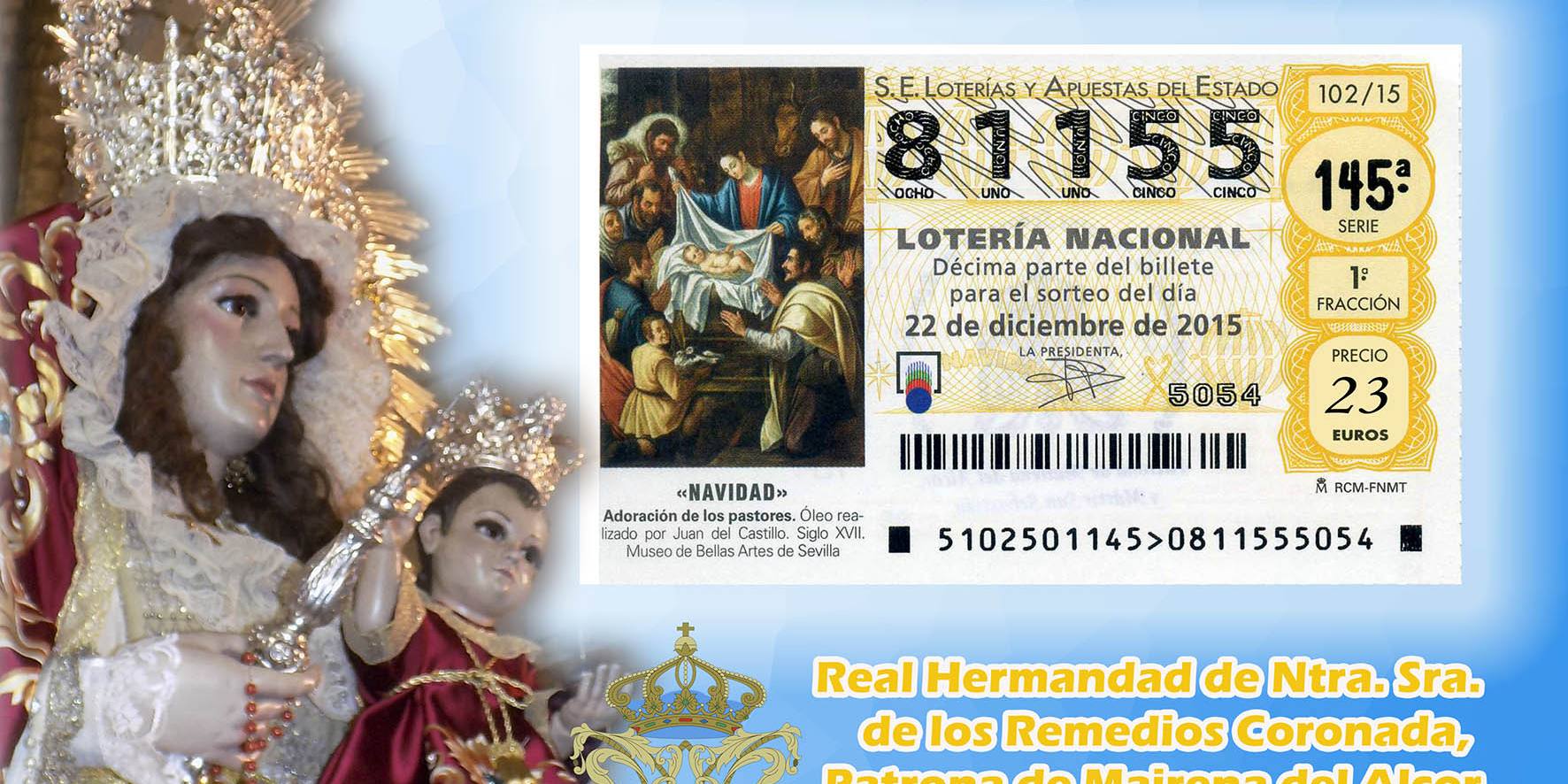 cartel lotería de navidad Lotería de Navidad Hermandad de Ntra. Sra. de los Remedios Coronada.
