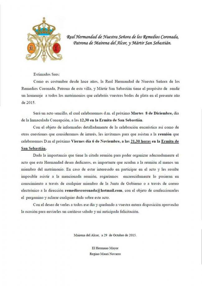 Citación reunión Bodas de Plata 2015 Citación reunión Bodas de Plata 2015