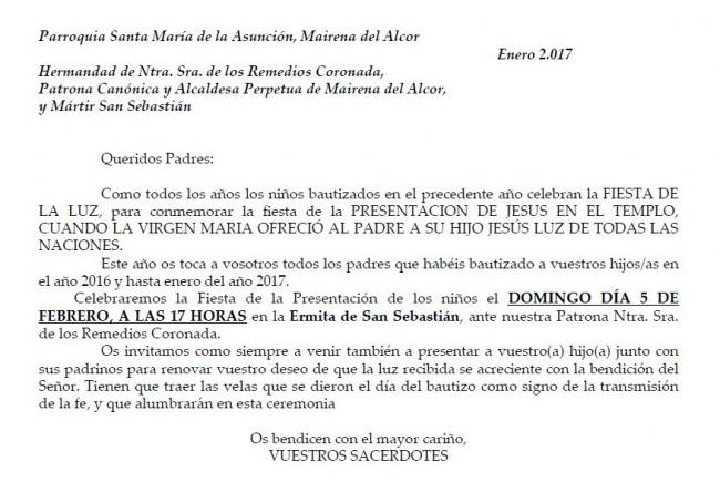 Invitación Presentación de los Niños Invitación Presentación de los Niños
