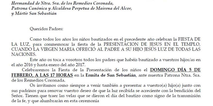 Invitación Presentación de los Niños