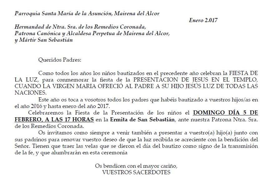 Invitación Presentación de los Niños